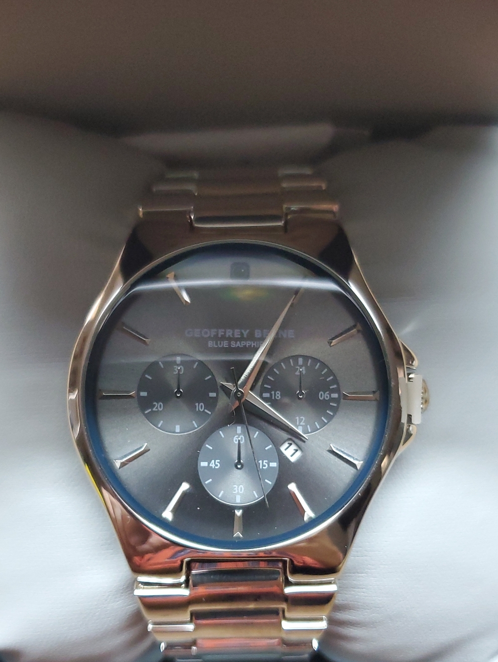 Geoffrey Beene Gold-Tone Men's Chronograph Watch with Gray Dial